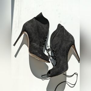 Gianvito Rossi black suede lace up heels